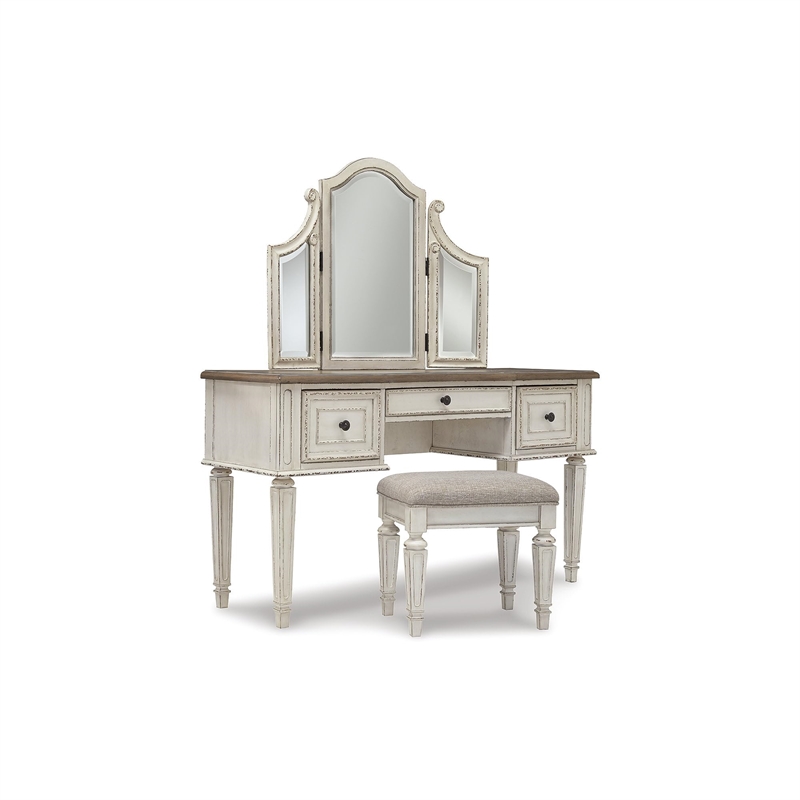 Pemberly Row 3 Piece Bedroom Vanity Set in White and Brown
