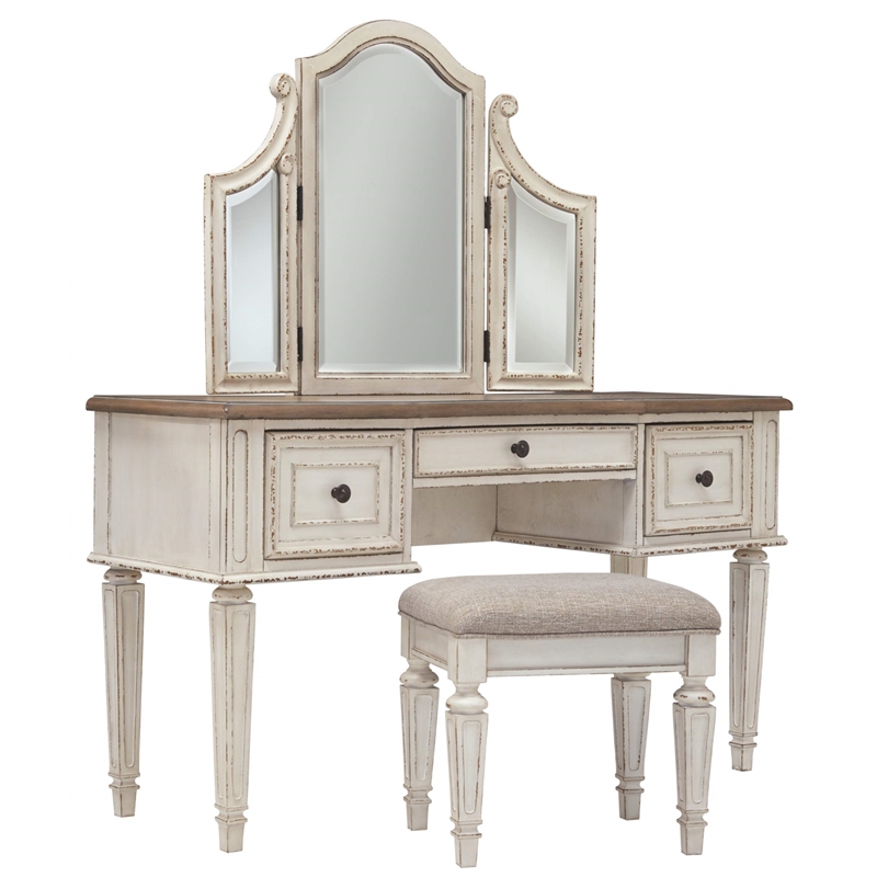 Pemberly Row 3 Piece Bedroom Vanity Set in White and Brown