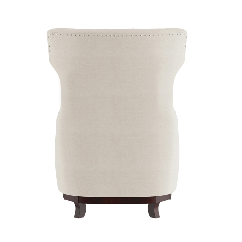 Pemberly Row Traditional Fabric Upholstered Wingback Chair with Pillow in Beige