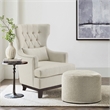 Pemberly Row Traditional Fabric Upholstered Wingback Chair with Pillow in Beige