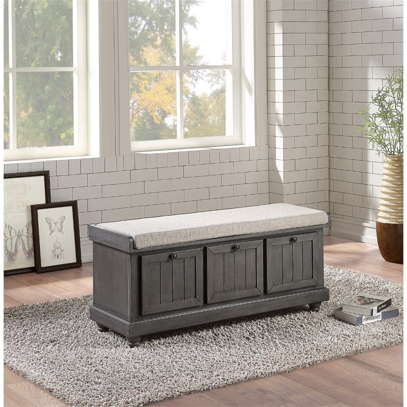 Pemberly Row Wood Storage Bench in Dark Gray