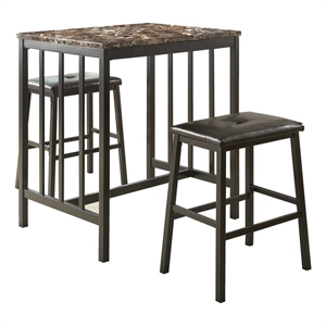 Pemberly Row 3 Piece Faux Marble Top Counter Height Dining Set in Black