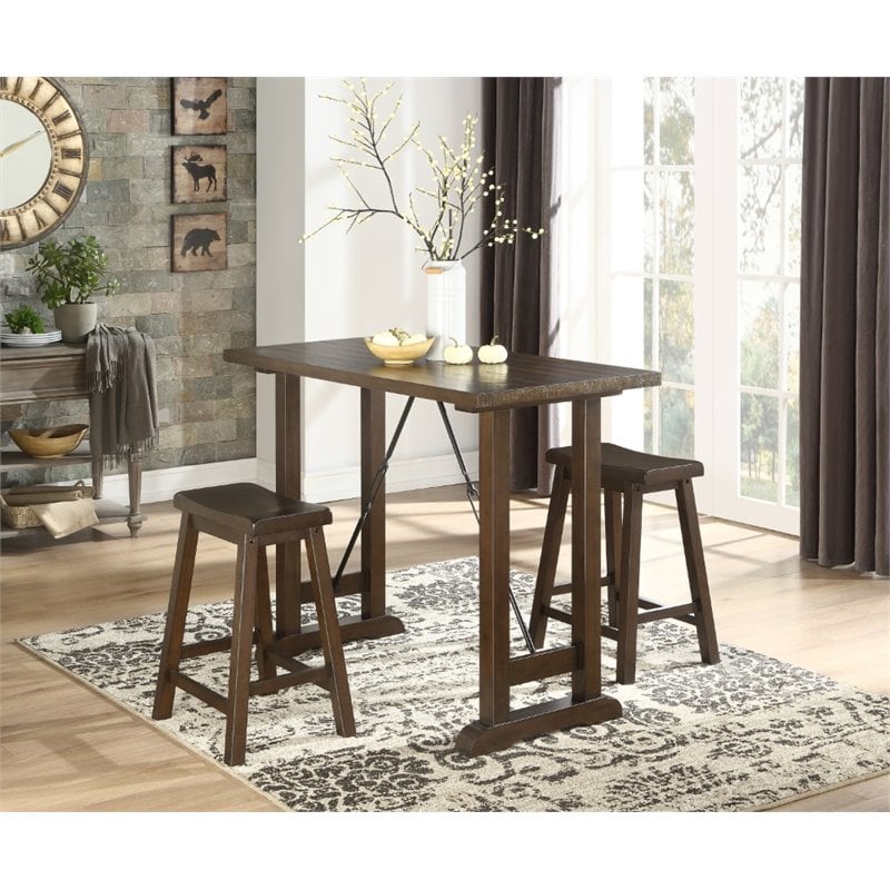 pemberly row 3 piece wood counter height dining set in brown cherry