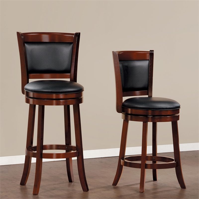 Pemberly Row Faux Leather Swivel Bar Stool in Dark Cherry