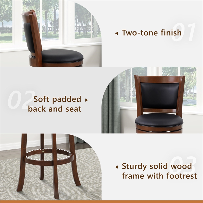 Pemberly Row Faux Leather Swivel Bar Stool in Dark Cherry