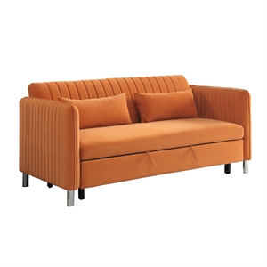 Pemberly Row Velvet Upholstered Click Clack Convertible Sofa in Orange