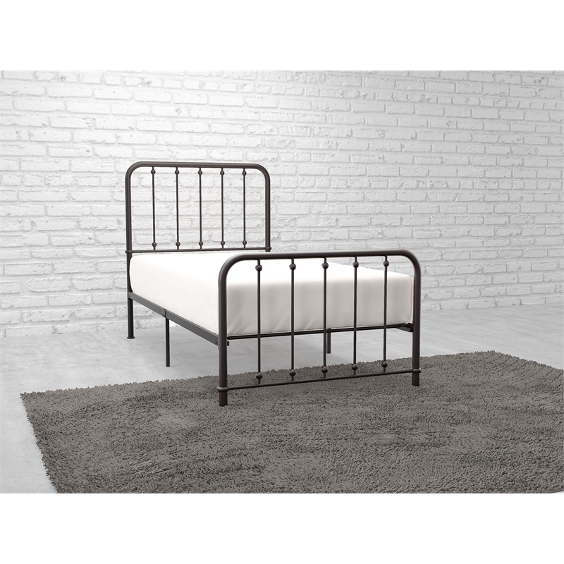 Pemberly Row Traditional Metal Twin Platform Bed in Dark Bronze