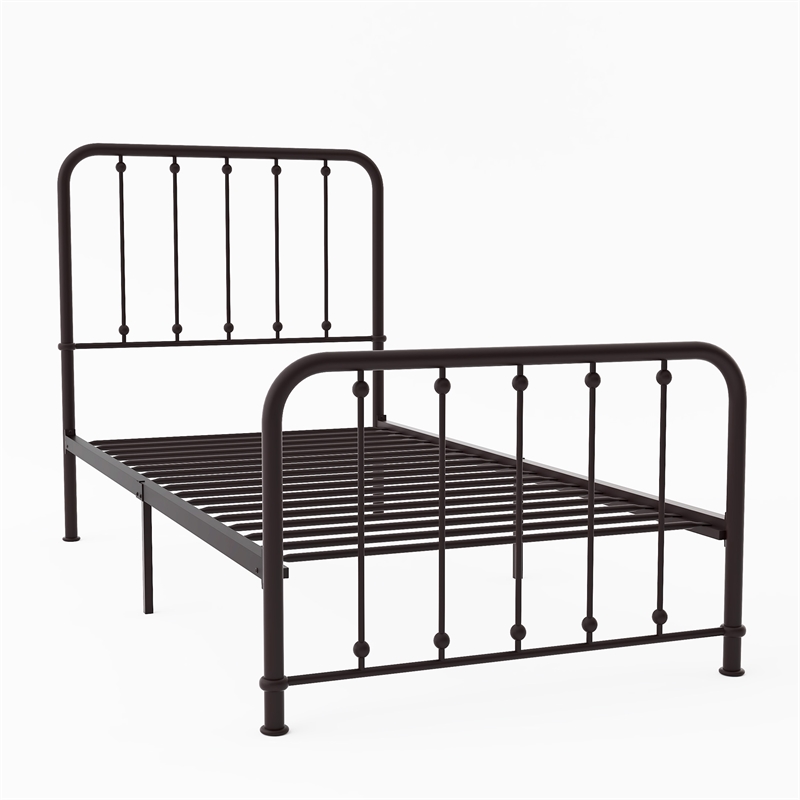 Pemberly Row Traditional Metal Twin Platform Bed in Dark Bronze