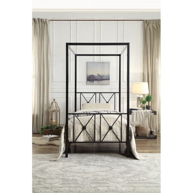 Pemberly Row Transitional Metal Twin Size Canopy Platform Bed in Black