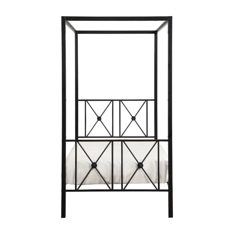 Pemberly Row Transitional Metal Twin Size Canopy Platform Bed in Black