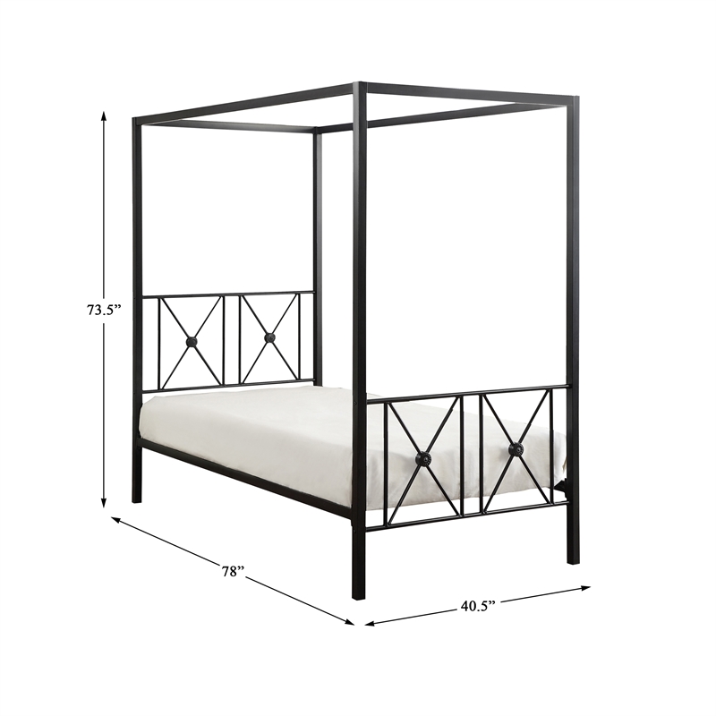 Pemberly Row Transitional Metal Twin Size Canopy Platform Bed in Black