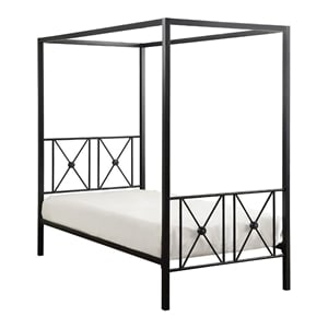 Pemberly Row Transitional Metal Twin Size Canopy Platform Bed in Black