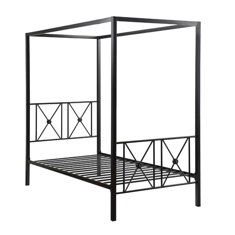Pemberly Row Transitional Metal Twin Size Canopy Platform Bed in Black