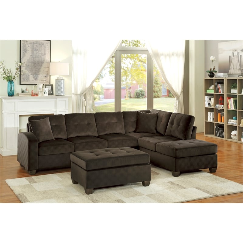 Pemberly Row Velvet Upholstered Ottoman in Chocolate