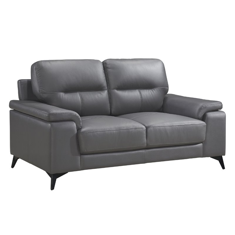 Pemberly Row Leather Match Loveseat in Dark Gray
