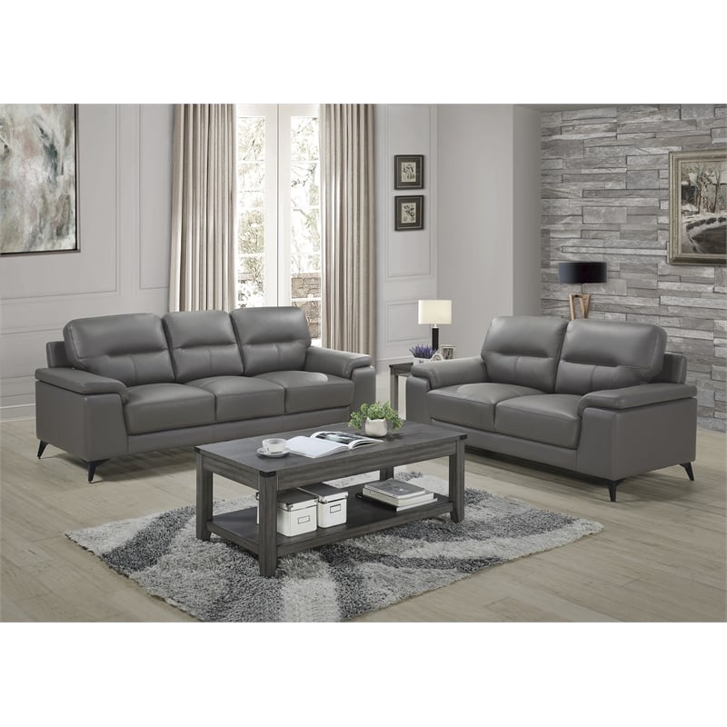 Pemberly Row Leather Match Loveseat in Dark Gray