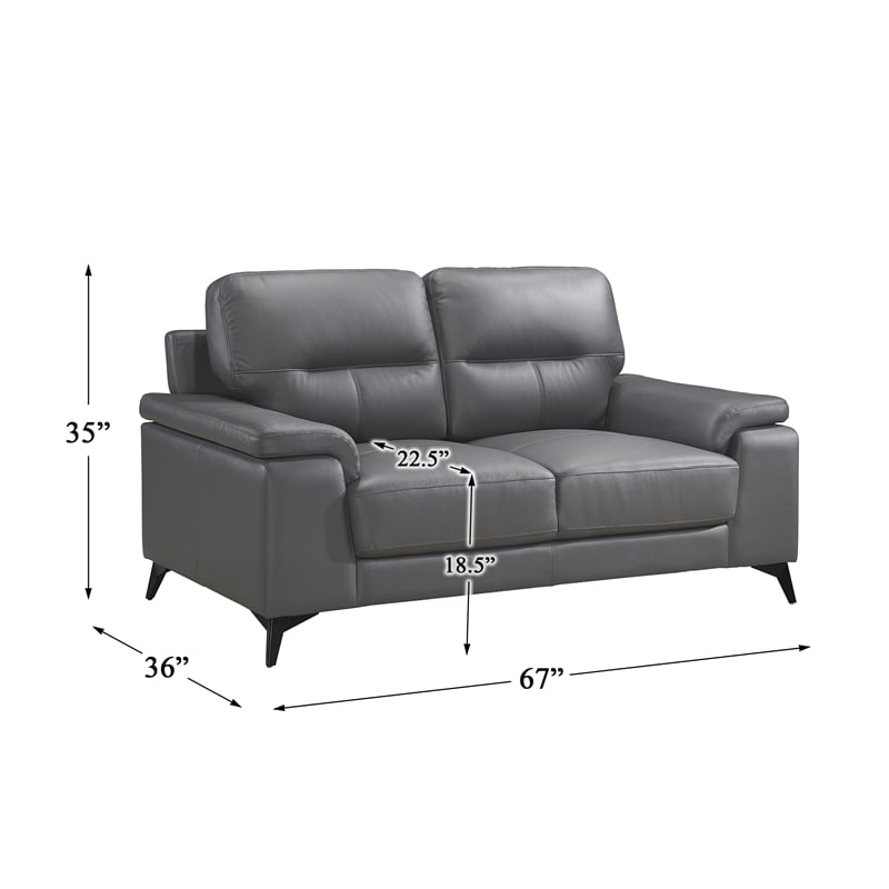 Pemberly Row Leather Match Loveseat in Dark Gray