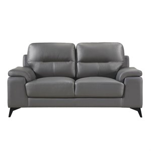 Pemberly Row Leather Match Loveseat in Dark Gray