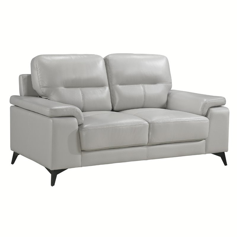 Pemberly Row Leather Match Loveseat in Silver Gray