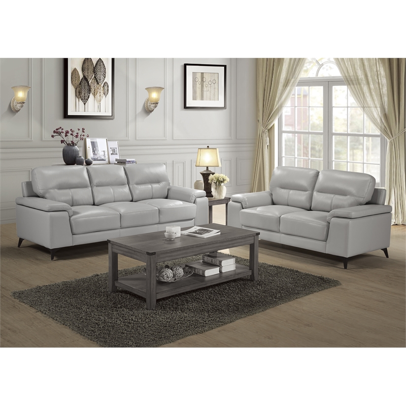 Pemberly Row Leather Match Loveseat in Silver Gray