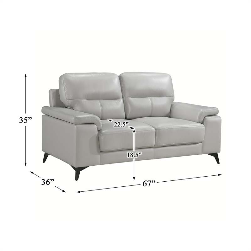 Pemberly Row Leather Match Loveseat in Silver Gray