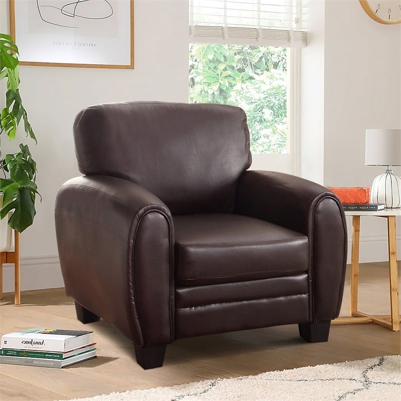 Pemberly Row 19'' Contemporary Faux Leather Accent Chair in Dark Brown