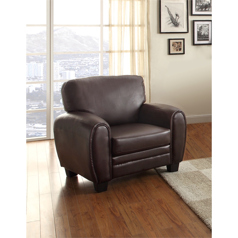 Pemberly Row 19'' Contemporary Faux Leather Accent Chair in Dark Brown