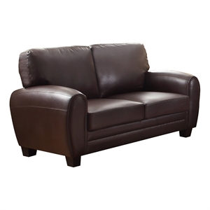 Pemberly Row 19&quot Contemporary Faux Leather Loveseat in Dark Brown