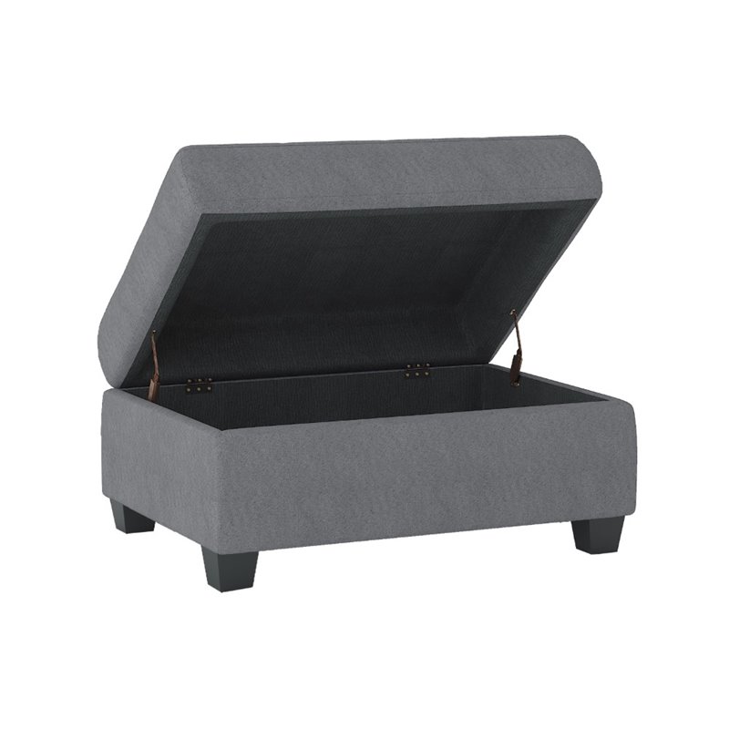 Pemberly Row Microfiber Ottoman with Storage in Dark Gray