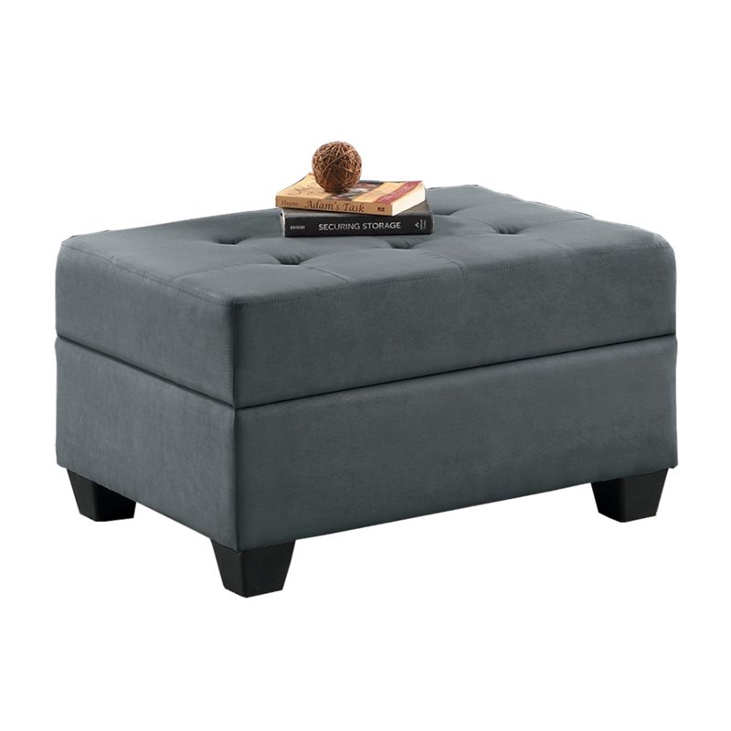 Pemberly Row Microfiber Ottoman with Storage in Dark Gray
