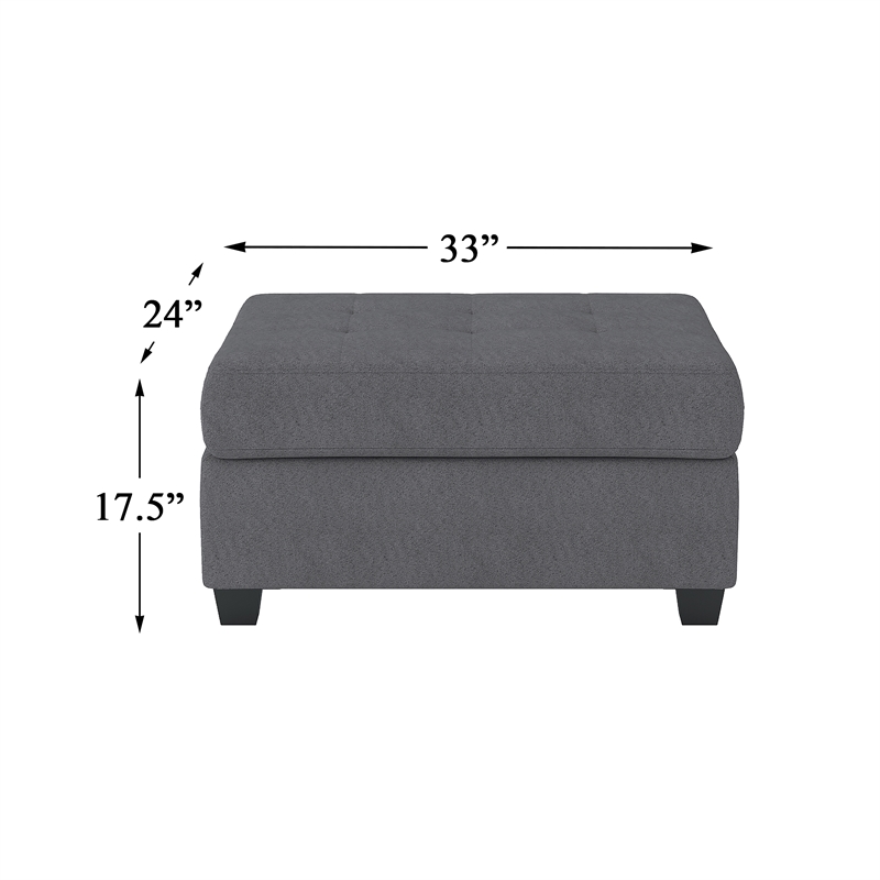 Pemberly Row Microfiber Ottoman with Storage in Dark Gray