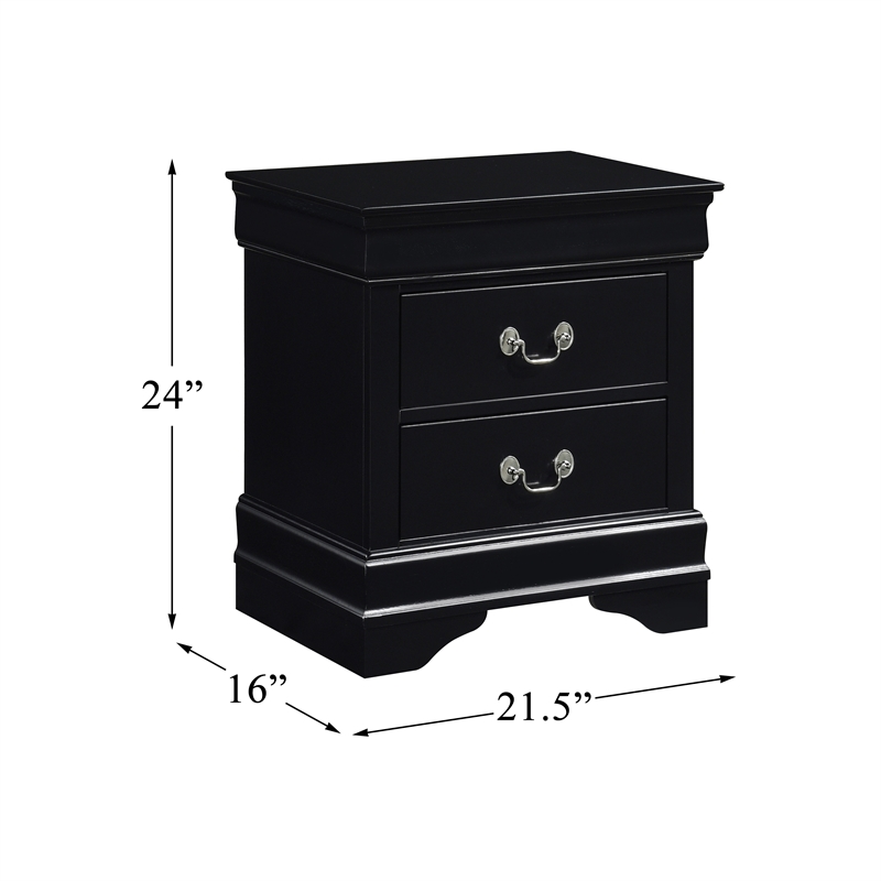 Pemberly Row Traditional 2-Drawer Wood Nightstand in Black