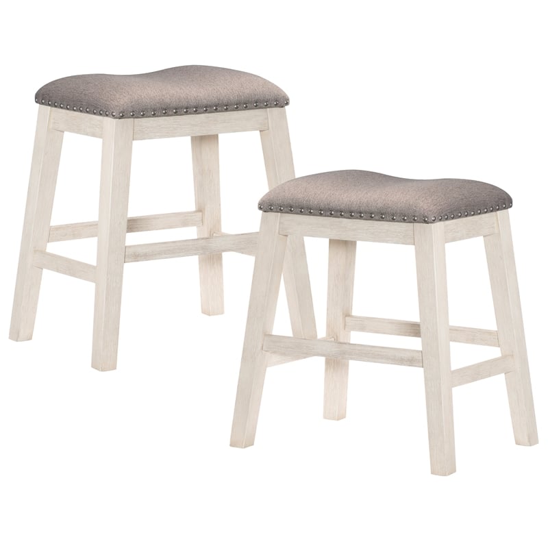 Pemberly Row Wood Counter Height Stools in Antique White and Brown (Set of 2)