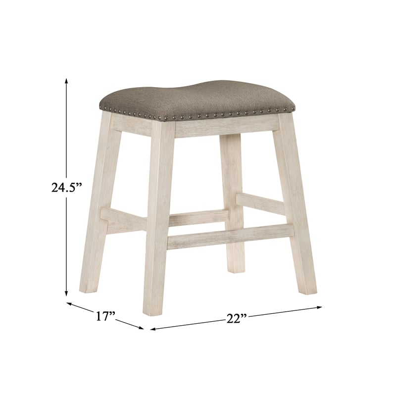 Pemberly Row Wood Counter Height Stools in Antique White and Brown (Set of 2)