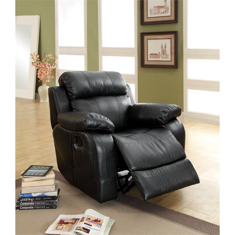 Pemberly Row Traditional Faux Leather Glider Reclining Chair in Black