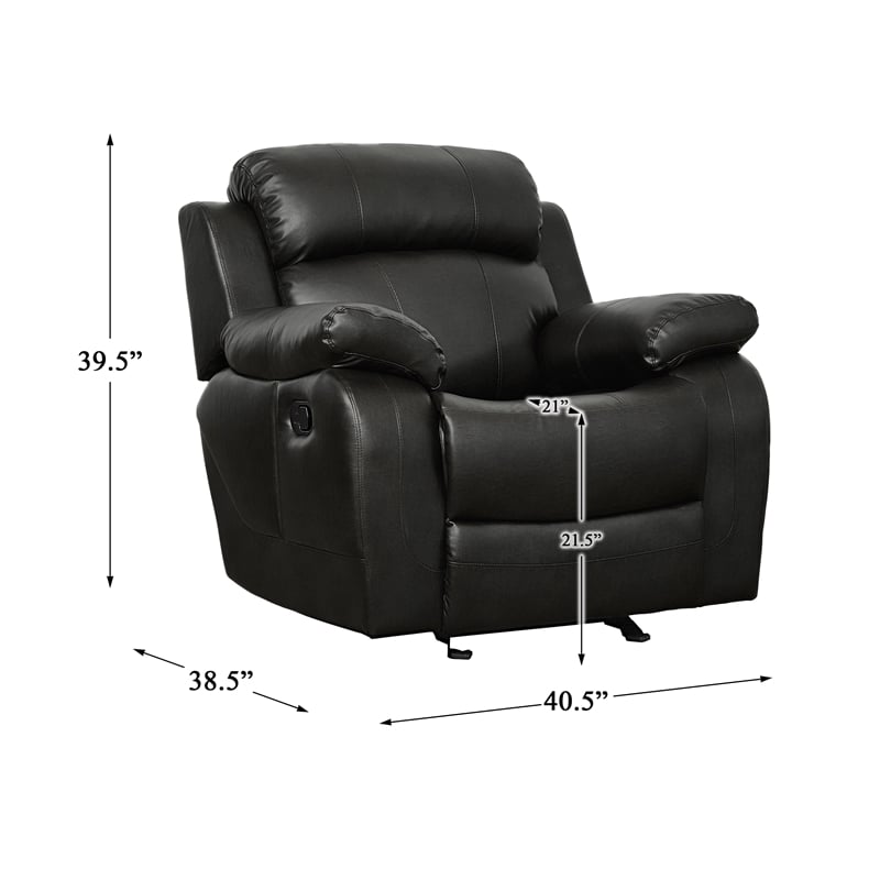 Pemberly Row Traditional Faux Leather Glider Reclining Chair in Black