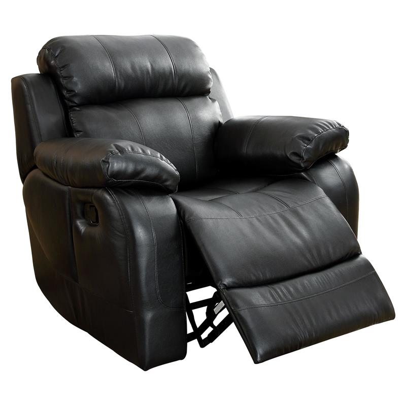 Pemberly Row Traditional Faux Leather Glider Reclining Chair in Black