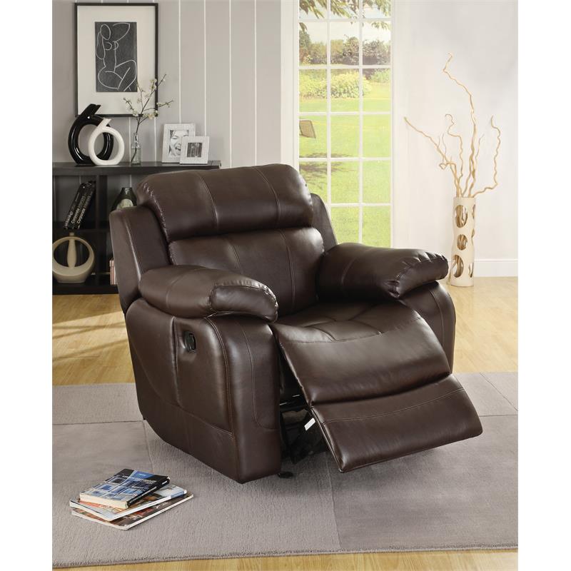 Pemberly Row Marille Traditional Faux Leather Glider Reclining Chair in Brown