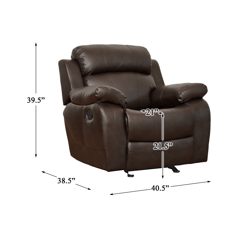 Pemberly Row Marille Traditional Faux Leather Glider Reclining Chair in Brown