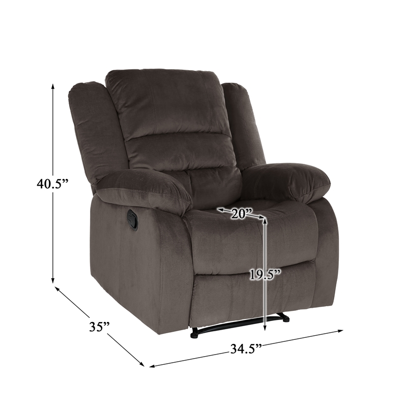Pemberly Row Transitional Microfiber Fabric Reclining Chair in Chocolate