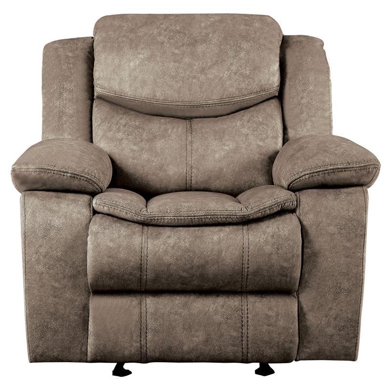 Pemberly Row Traditional Microfiber Fabric Glider Reclining Chair in Brown