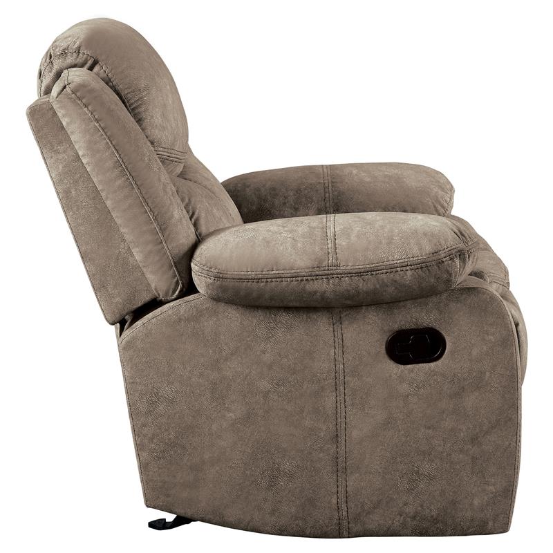 Pemberly Row Traditional Microfiber Fabric Glider Reclining Chair in Brown