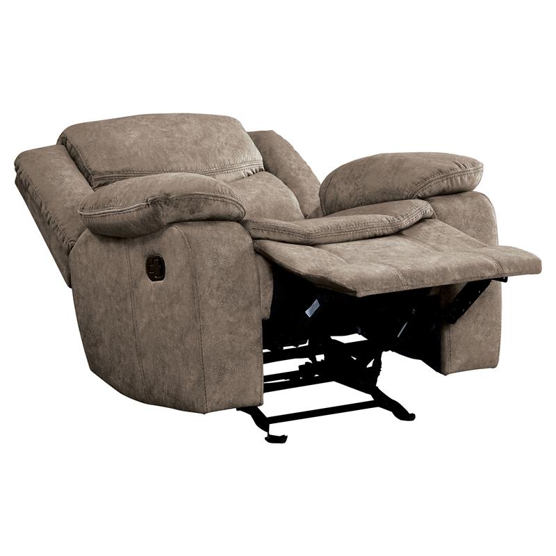 Pemberly Row Traditional Microfiber Fabric Glider Reclining Chair in Brown