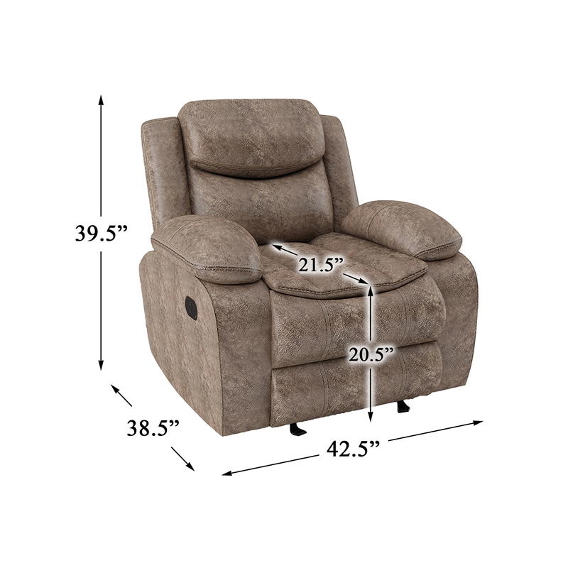 Pemberly Row Traditional Microfiber Fabric Glider Reclining Chair in Brown