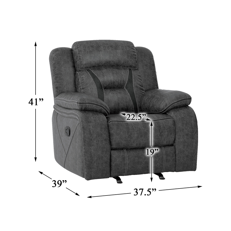 Pemberly Row Traditional Microfiber Glider Reclining Chair in Gray
