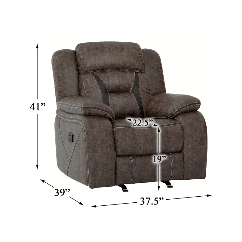 Pemberly Row Traditional Microfiber Glider Reclining Chair in Dark Brown