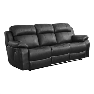 Pemberly Row 21.5&quot Traditional Faux Leather Double Reclining Sofa in Black