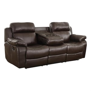 Pemberly Row 21.5&quot Traditional Faux Leather Double Reclining Sofa in Brown