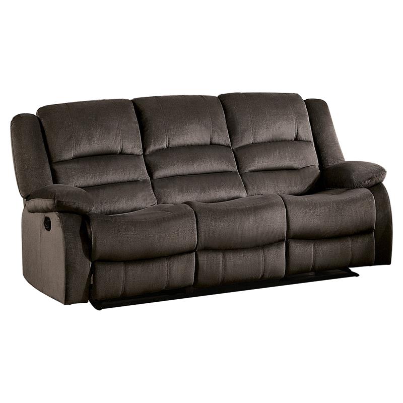 Pemberly Row Microfiber Fabric Double Reclining Sofa in Chocolate