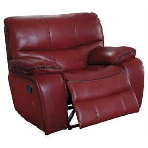 pemberly row traditional faux leather glider recling chair in red